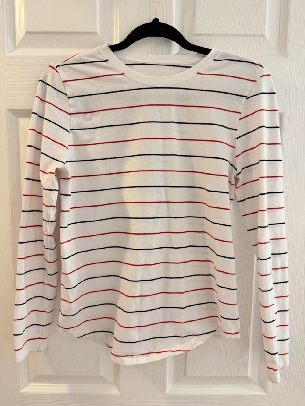 lululemon athletica White Long-Sleeve Crew with Red & Black Stripes